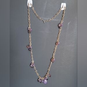 Loft Silver Tone Chain Necklace Faceted Purple Bead Clusters Rhinestone 35 Inch